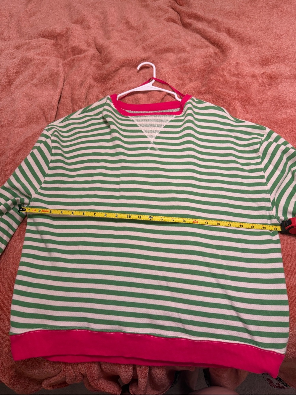 We The Free Green and White Striped Pullover with Pink Trim - Picture 4 of 5